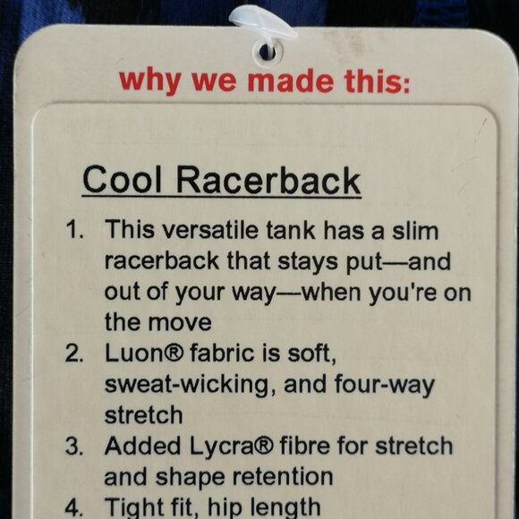 NWT LULULEMON PASK Blue Black Cottony 4 Way Stretch Cool Racerback Top 6 - Picture 8 of 8